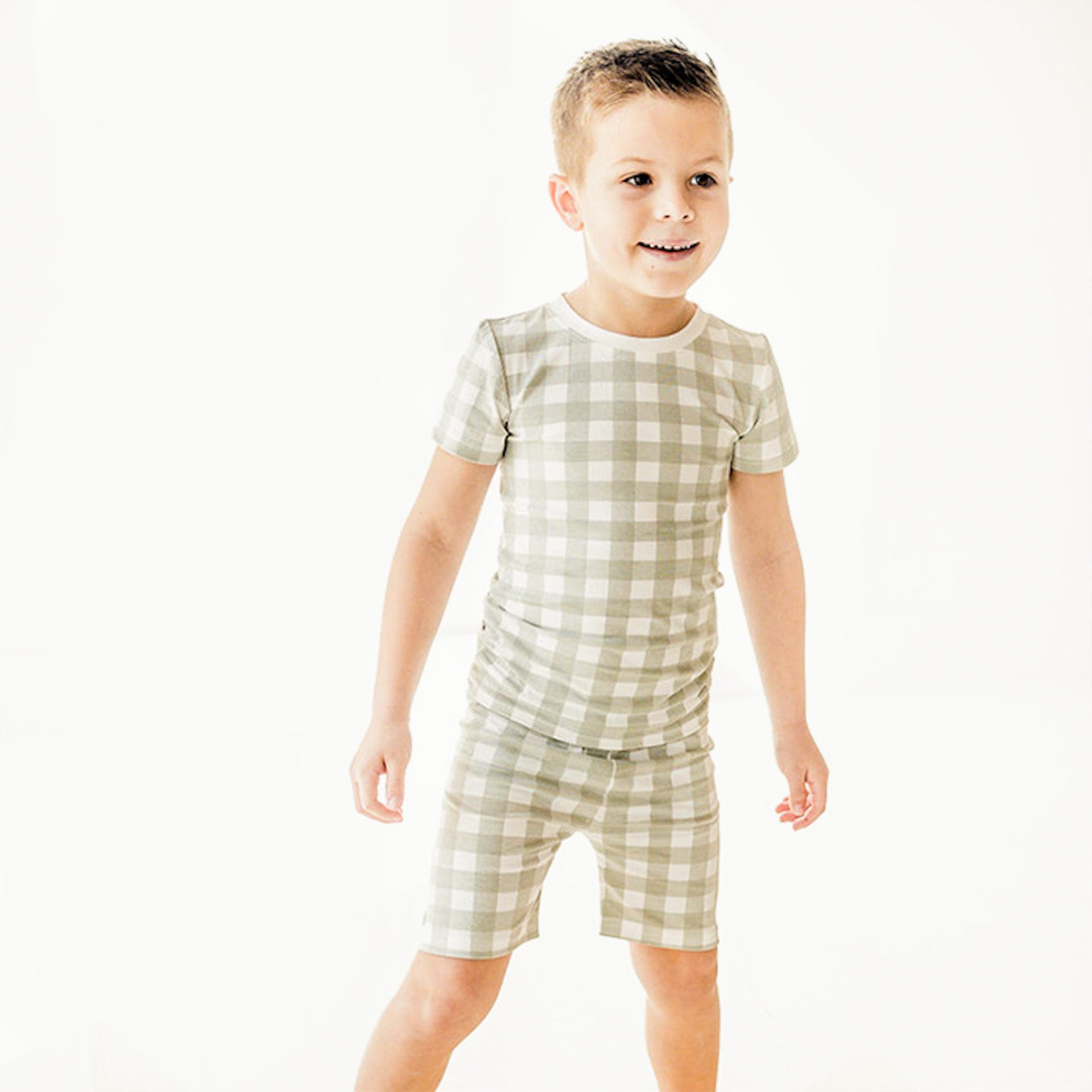 Grey Plaid Shorts Two-piece Set