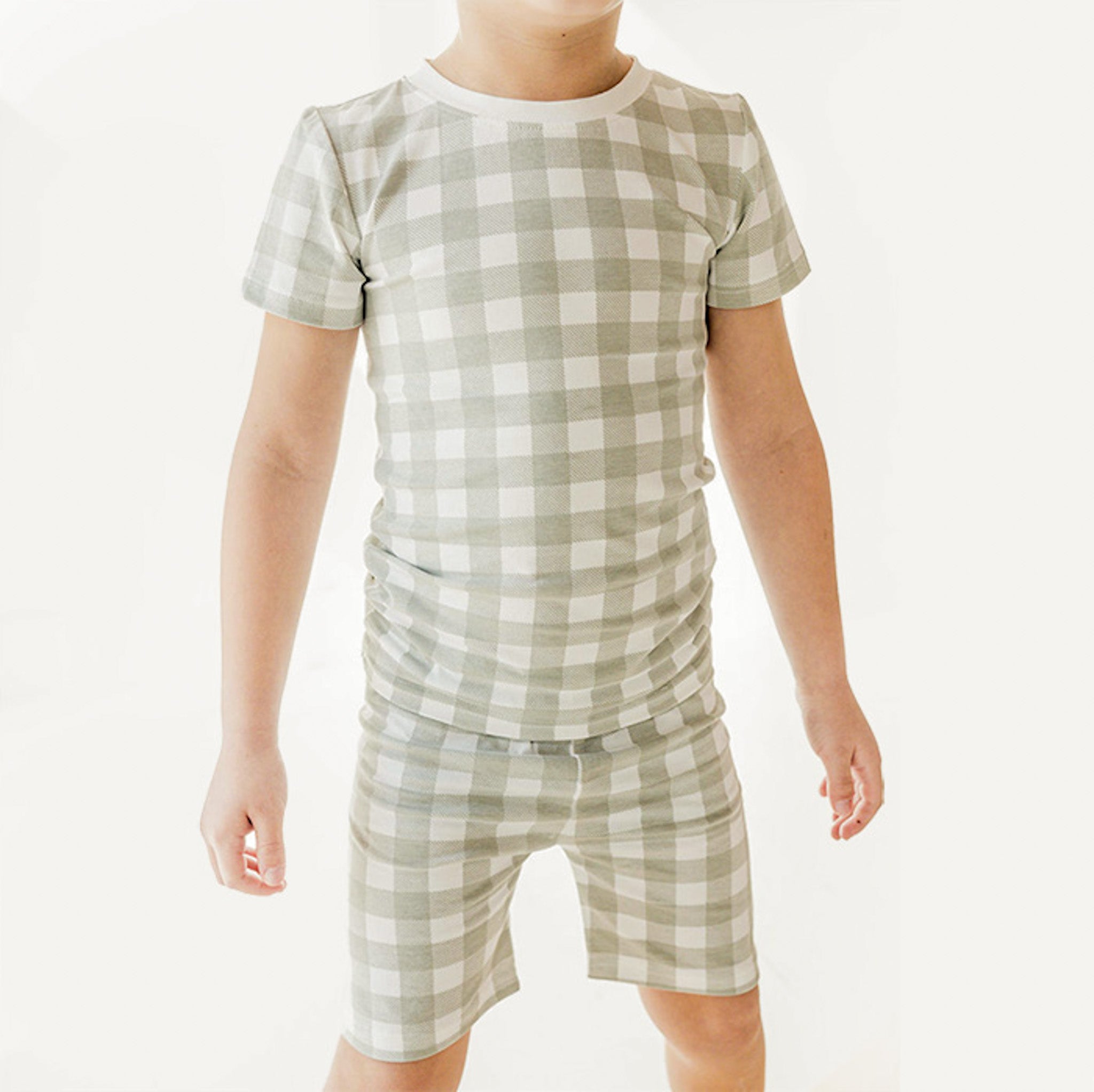 Grey Plaid Shorts Two-piece Set