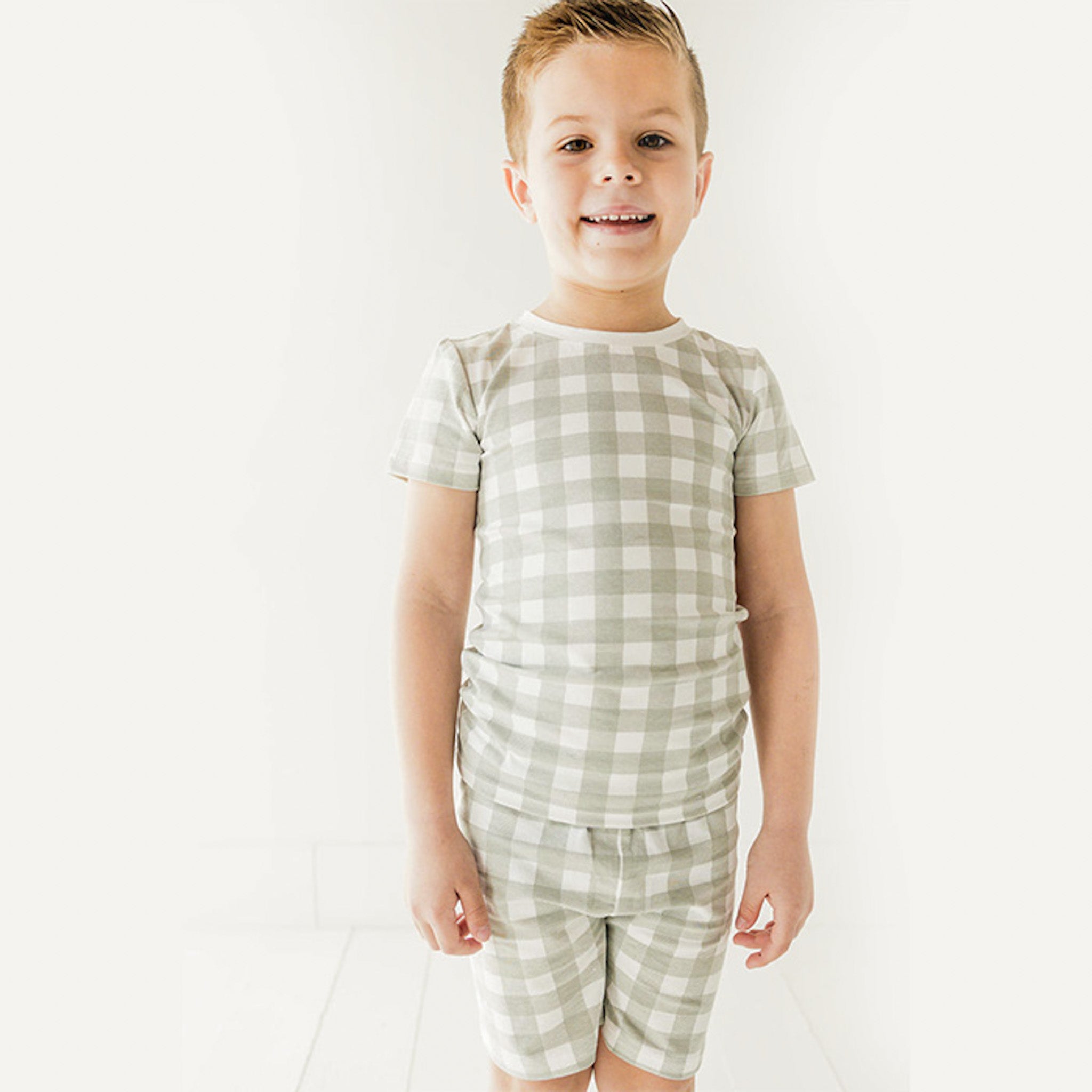 Grey Plaid Shorts Two-piece Set