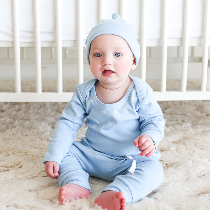 Solid Blue Long Sleeve Bodysuit with Mittens
