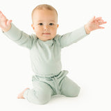 Solid Blue Haze Long Sleeve BodySuit with Mittens
