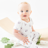 Baby in Cottontail or Bunny print half sleeve bodysuit and legging