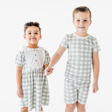 Kids wearing Grey Plaid Shorts Two piece set & Pocket DressDress