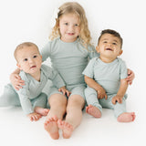 Kids in Solid Blue Haze Shorts Two Piece Set, Bodysuits & Leggings