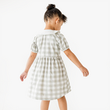 Kid in Grey Plaid print Dress back view