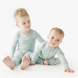 Kids in Solid Blue Haze Two Piece Pajama Set & Zip Romper