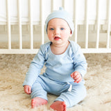 Solid Blue Long Sleeve BodySuit with Mittens
