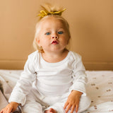 Solid White Long Sleeve BodySuit with Mittens