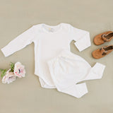Solid White Long Sleeve BodySuit with Mittens