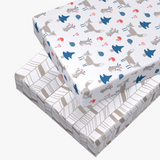 Pickle and Pumpkin Crib Sheets and Pack n Play sheets in Fox and Chevron print