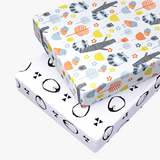 Pickle and Pumpkin Crib Sheets and Pack n Play sheets in Penguin and Woodland print